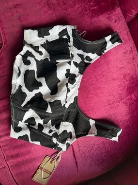 Black and White Cow Print Sleeveless Crop Top